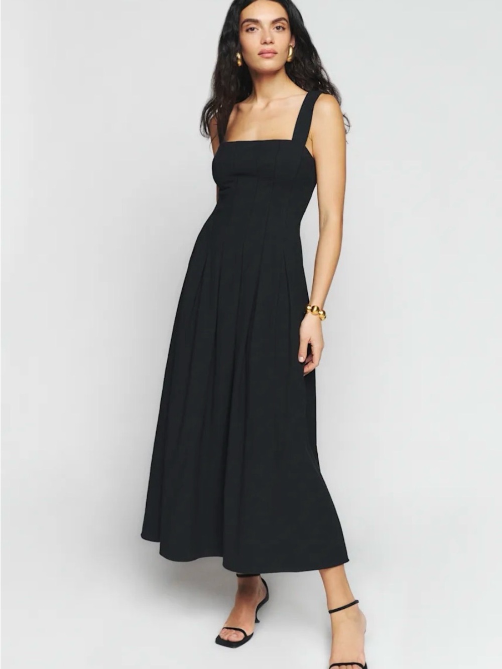 Reformation Mika Black Square-Neck Midi Dress